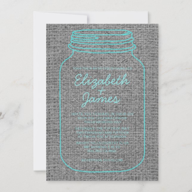 Convites para Casamento de Mason Jar Rustic Teal S (Frente)