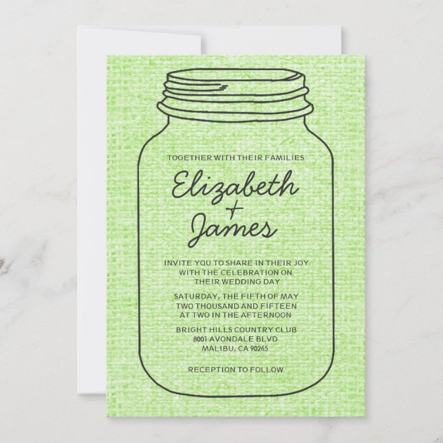 Convites para Casamento de Mason Jar, Verde limão  (Frente)