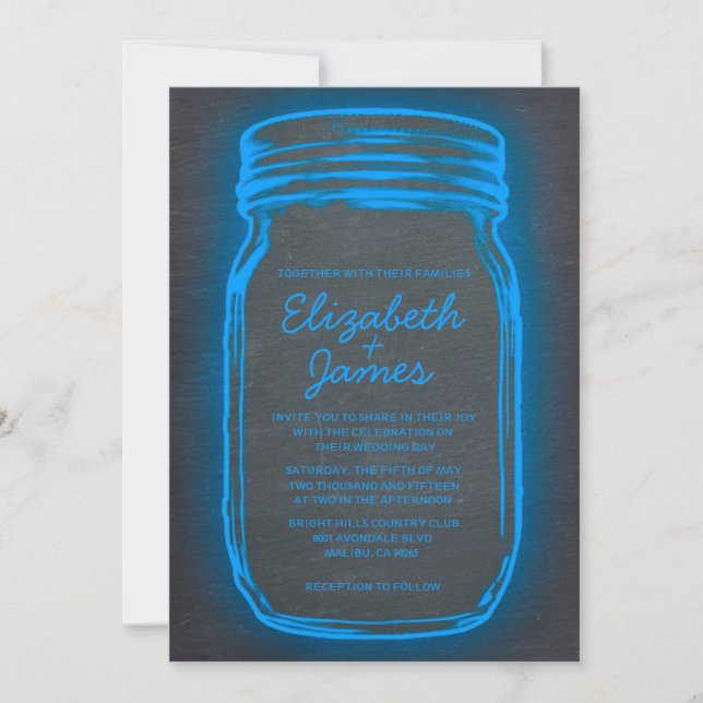 Convites para Casamento de Mason Jar Vintage Azul (Frente)