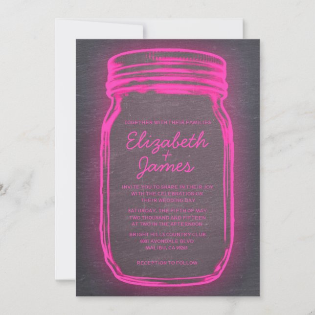 Convites para Casamento de Mason Jar, Vintage Rosa (Frente)