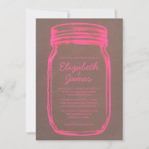 Convites para Casamento de Mason Jar, Vintage Rosa