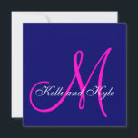 Convites para Casamento de Monograma Azul Rosa<br><div class="desc">Convites personalizados de casamento azul e cor-de-rosa com marinho com Monograma e Nomes. Design por Elke Clarke ©. Centenas de noivas satisfeitas usaram esse design único para criar seus convites personalizados de casamento com suas opções de cores e informações pessoais. Este design é PERFEITO para noivas que querem que seus...</div>