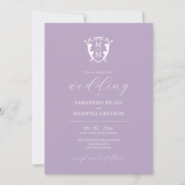 Convites para Casamento de Monograma Roxo Lilac El (Frente)