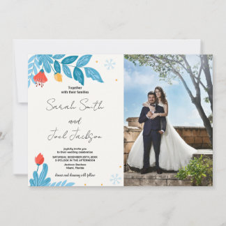 Convites para Casamento de Neve Floral Laranja com