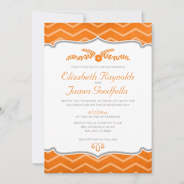 Convites para Casamento de Orange Zigzag (Frente)