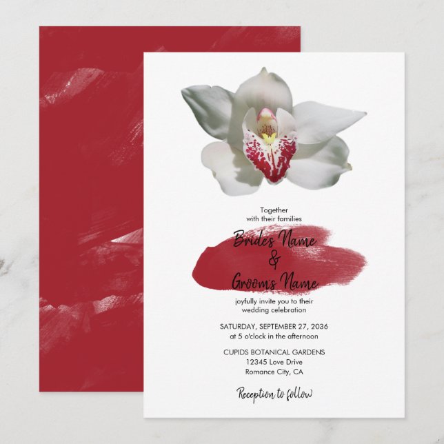 Convites para Casamento de Orquídeas Brancas Elega (Frente/Verso)