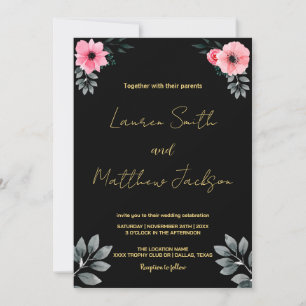 Convites para Casamento de Ouros Florais Rosa