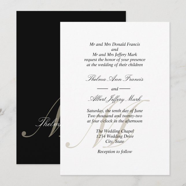 Convites para Casamento de Pais de Monograma de Sc (Frente/Verso)