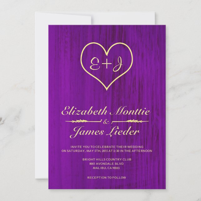 Convites para Casamento de País Roxo e Dourado (Frente)