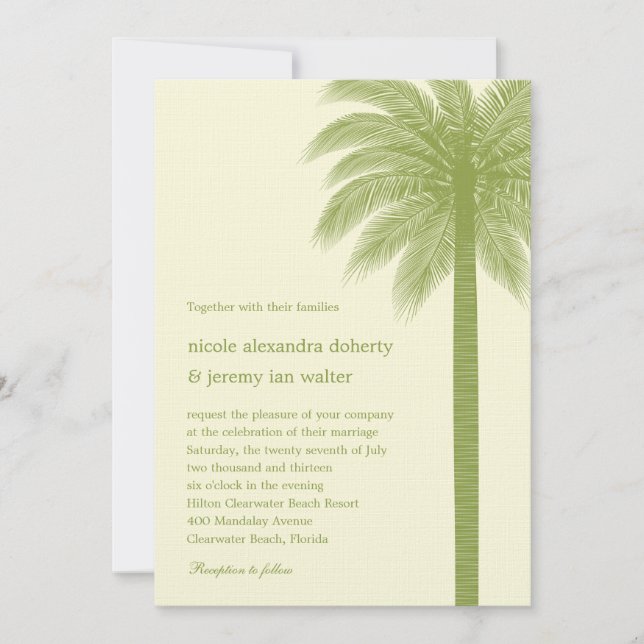 Convites para Casamento de Palm Beach - Verde (Frente)