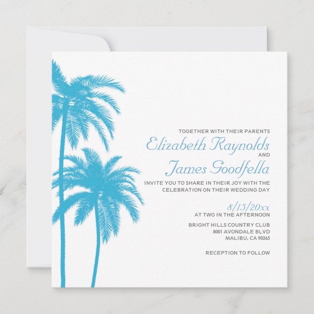 Convites para Casamento de Palm Tree Beach (Frente)