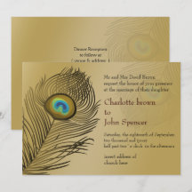 Convites para casamento de pavão dourado