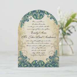 Convites para Casamento de Pavões Azul Azul Verde