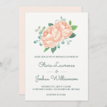 Convites para Casamento de Peach Peony Watercolor