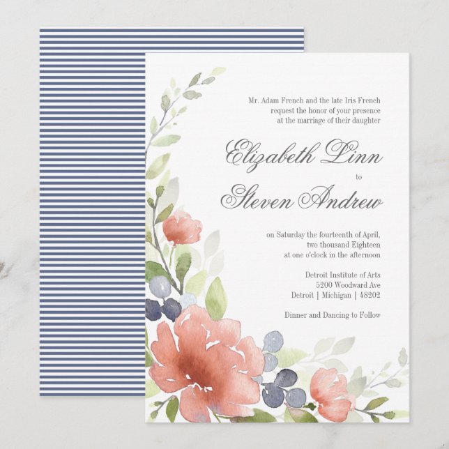 Convites para Casamento de Peônias de Aquarela (Frente/Verso)