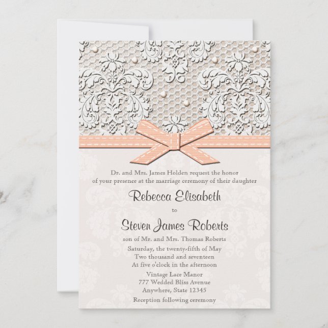 Convites para Casamento de Pêssegos e Vintagens (Frente)