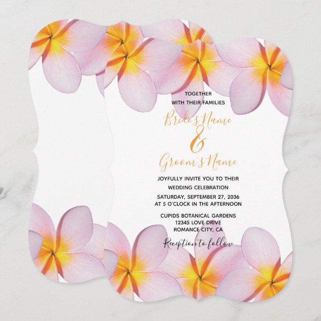 Convites para Casamento de Plumeria Rosa Frangipan (Frente/Verso)