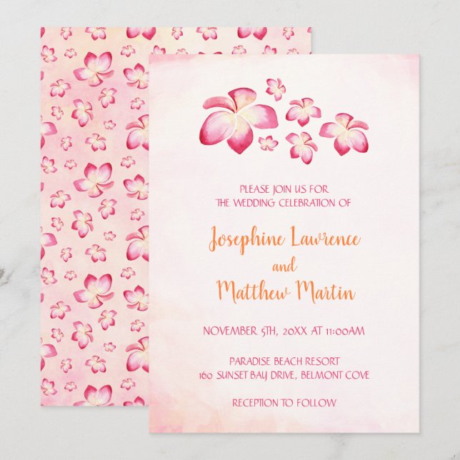 Convites para Casamento de Plumeria Sunset (Frente/Verso)