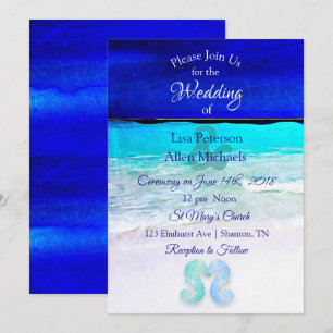 Convites para casamento de praia azul