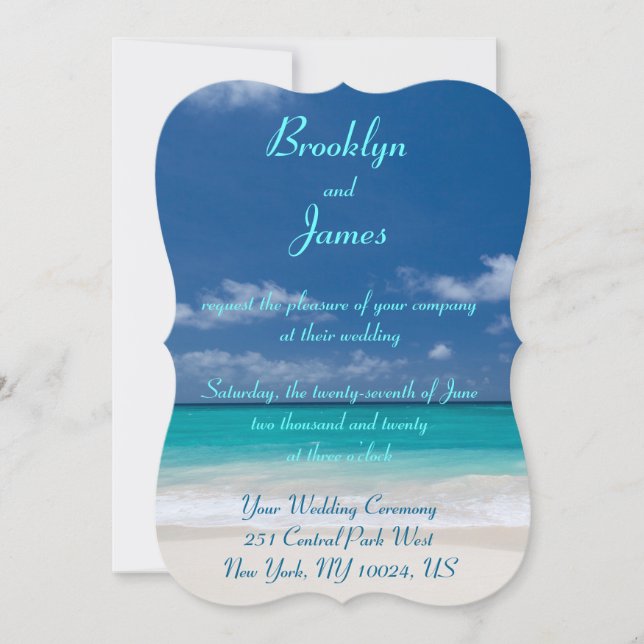 Convites para Casamento de Praia Azul Monograma (Frente)