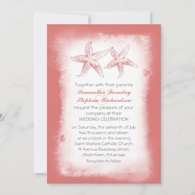 Convites para casamento de praia de coral Whimsso (Frente)