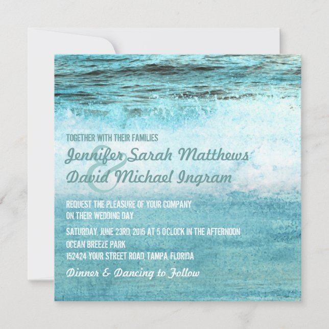 Convites para Casamento de Praia de Ondas de Ocean (Frente)