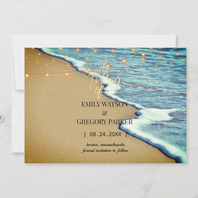 Convites para Casamento de Praia no Oceano Azul de (Frente)