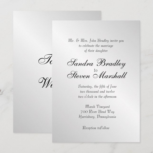 Convites para Casamento de Prata Elegante (Frente/Verso)