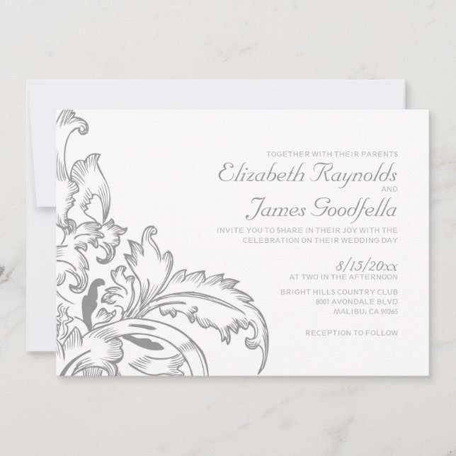 Convites para Casamento de Prata Flourish (Frente)