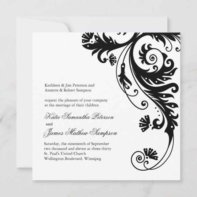 Convites para Casamento de Preto e Branco (Frente)