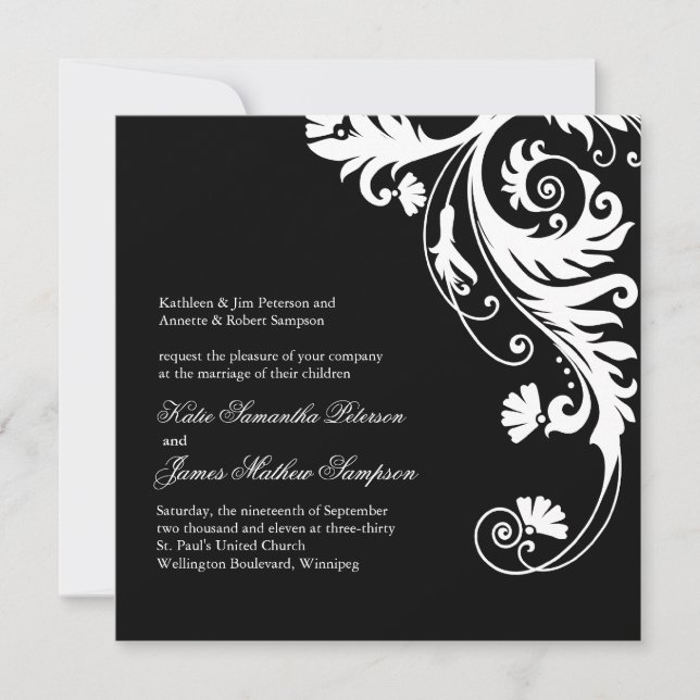 Convites para Casamento de Preto e Branco (Frente)
