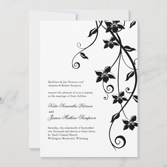 Convites para Casamento de Preto e Branco (Frente)