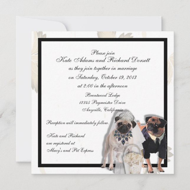 Convites para Casamento de Pug Personalizado ou An (Frente)