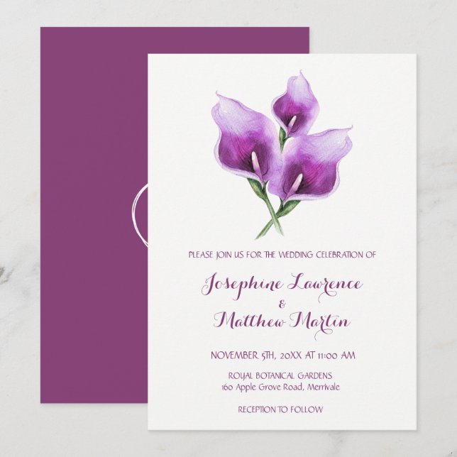 Convites para Casamento de Purple Calla Lily Monog (Frente/Verso)