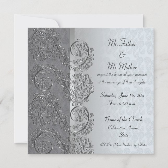 Convites para casamento de quadro negro e prateado (Frente)