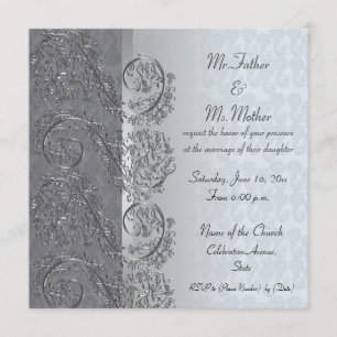 Convites para casamento de quadro negro e prateado