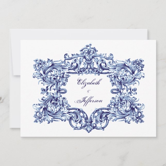 Convites para Casamento de Quadros de Vintagem Azu (Frente)