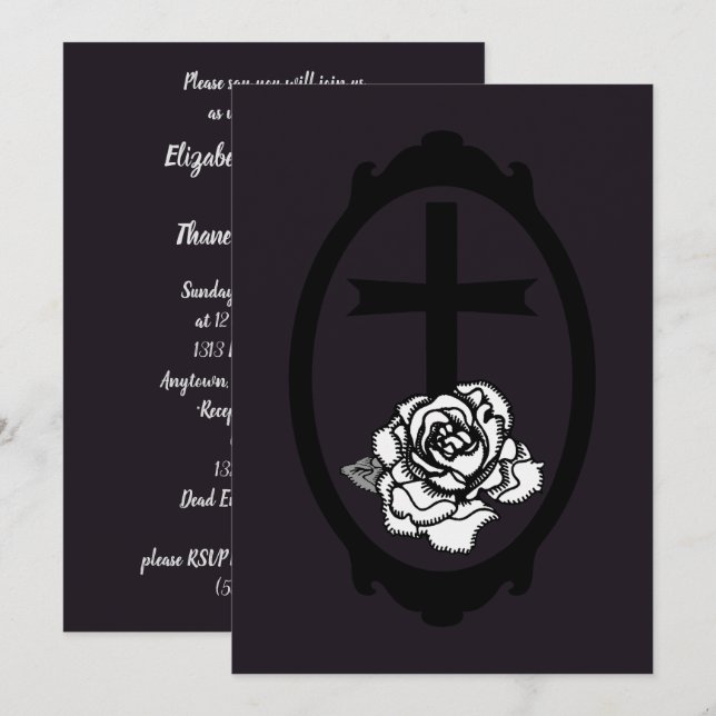 Convites para Casamento de Rosa e Cruz Gótica (Frente/Verso)