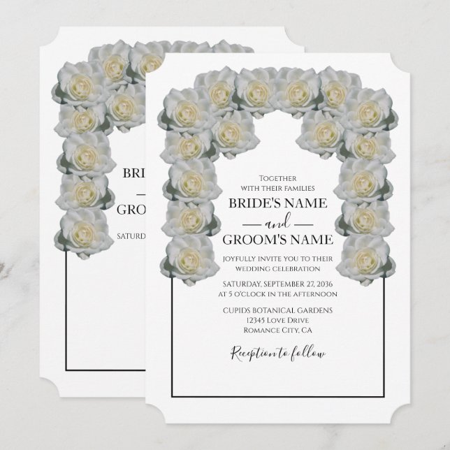 Convites para Casamento de Rosas Brancas Russas (Frente/Verso)