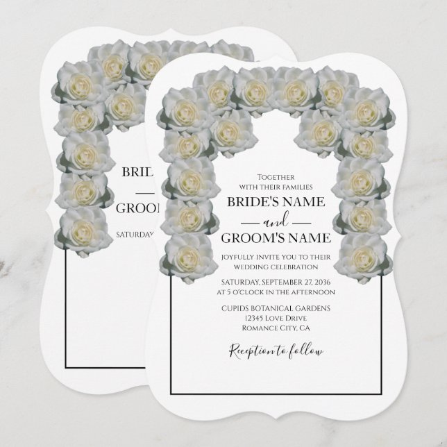 Convites para Casamento de Rosas Brancas Russas (Frente/Verso)