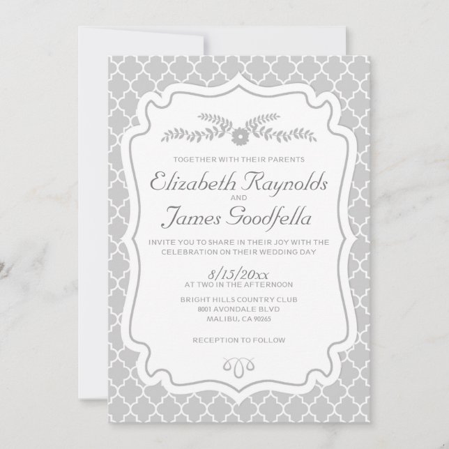 Convites para Casamento de Silver Quatrefoil (Frente)