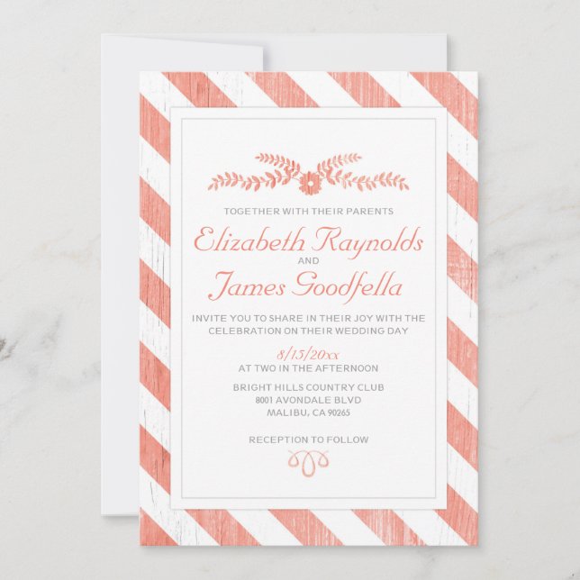 Convites para Casamento de Stripes Corais (Frente)