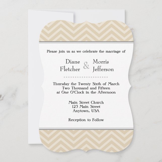 Convites para Casamento de Tan Brown Beige Chevron (Frente)