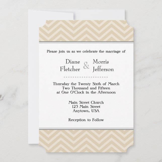 Convites para Casamento de Tan Brown Beige Chevron (Frente)