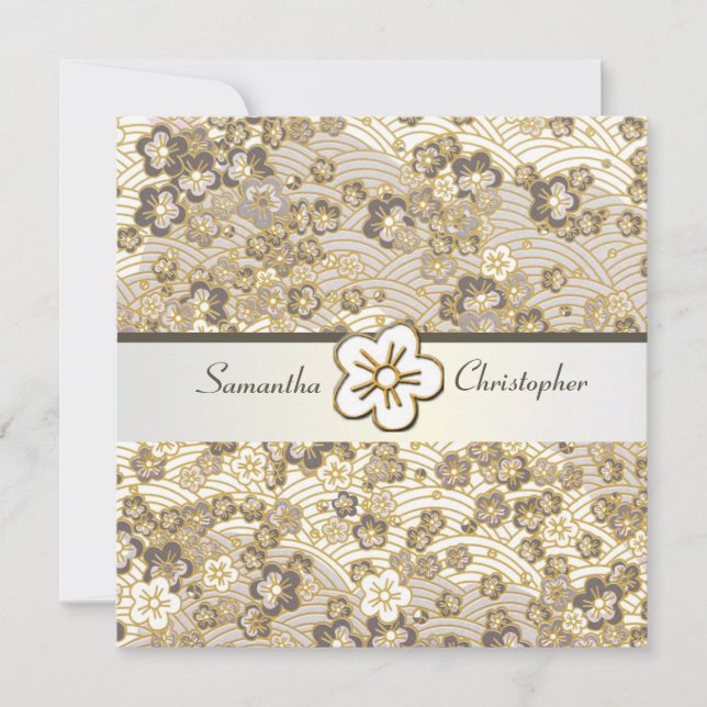 Convites para casamento de Tan Sakura Chirimen (Frente)