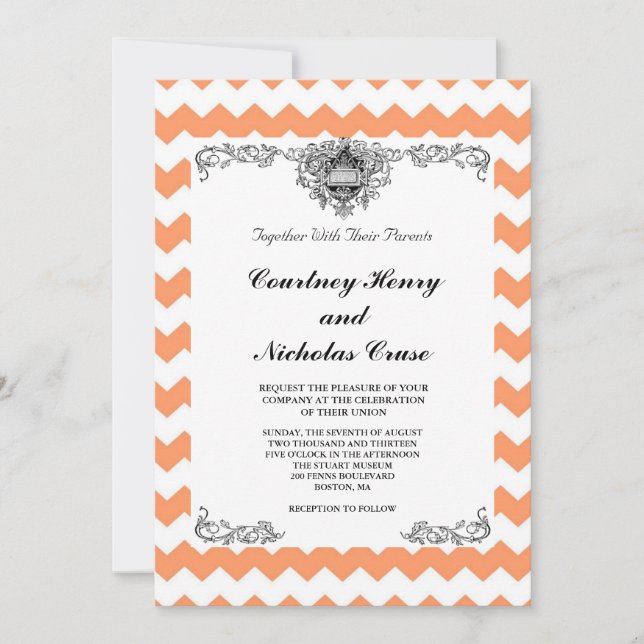 Convites para Casamento de Tangerine Chevron (Frente)