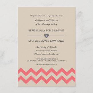 Convites para Casamento de Taupe e Coral Chevron