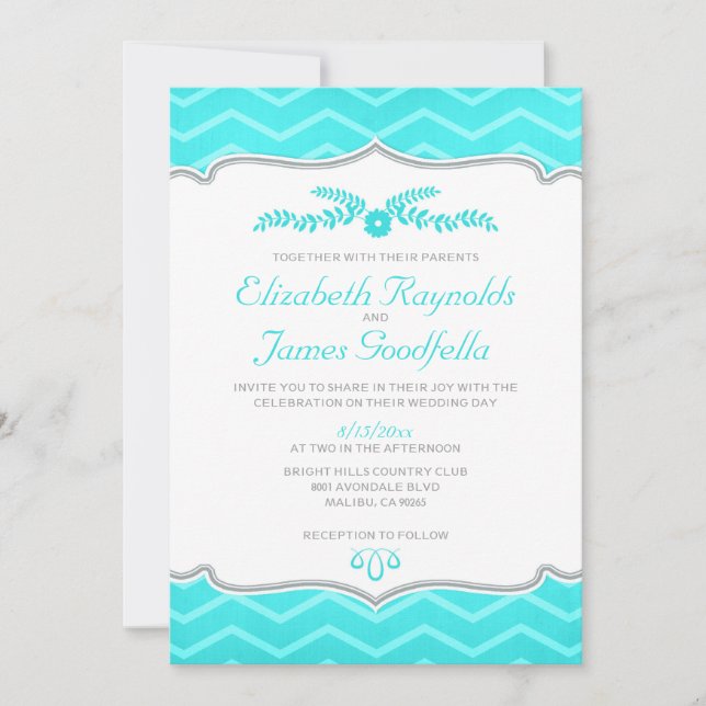 Convites para Casamento de Teal Zigzag (Frente)