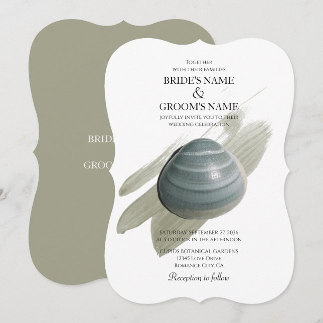 Convites para Casamento de Traço Clam Watercolor (Frente/Verso)