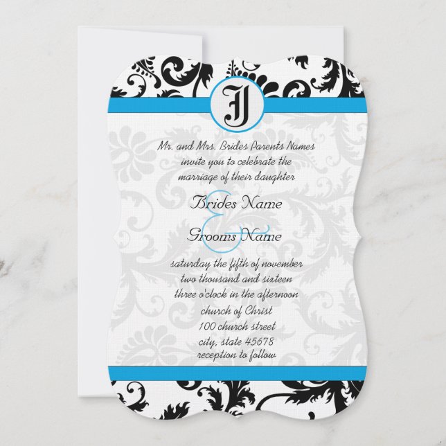 Convites para Casamento de Trim. Aquamarine Black  (Frente)